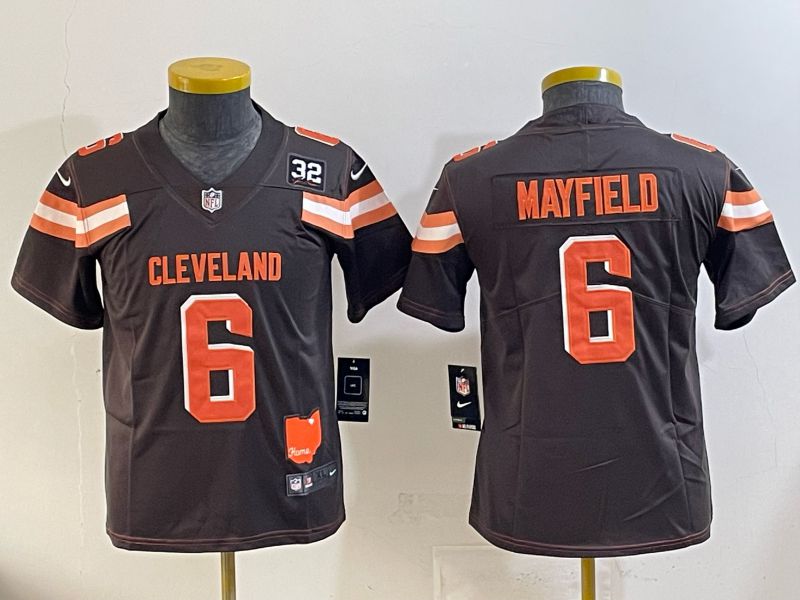 Youth 2025 Nike Cleveland Browns 6 Mayfiels brown Retro Limited NFL Jersey style 02